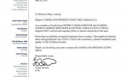 Florida Thoroughbred Breeders’ and Owners’ Association Stands with Horse Farms Forever
